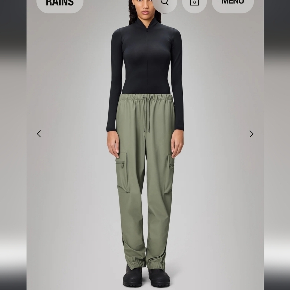NWT! RAINS, UNISEX, Cargo Rain Pants, Regular W3, Drift, Size Small, MSRP $140